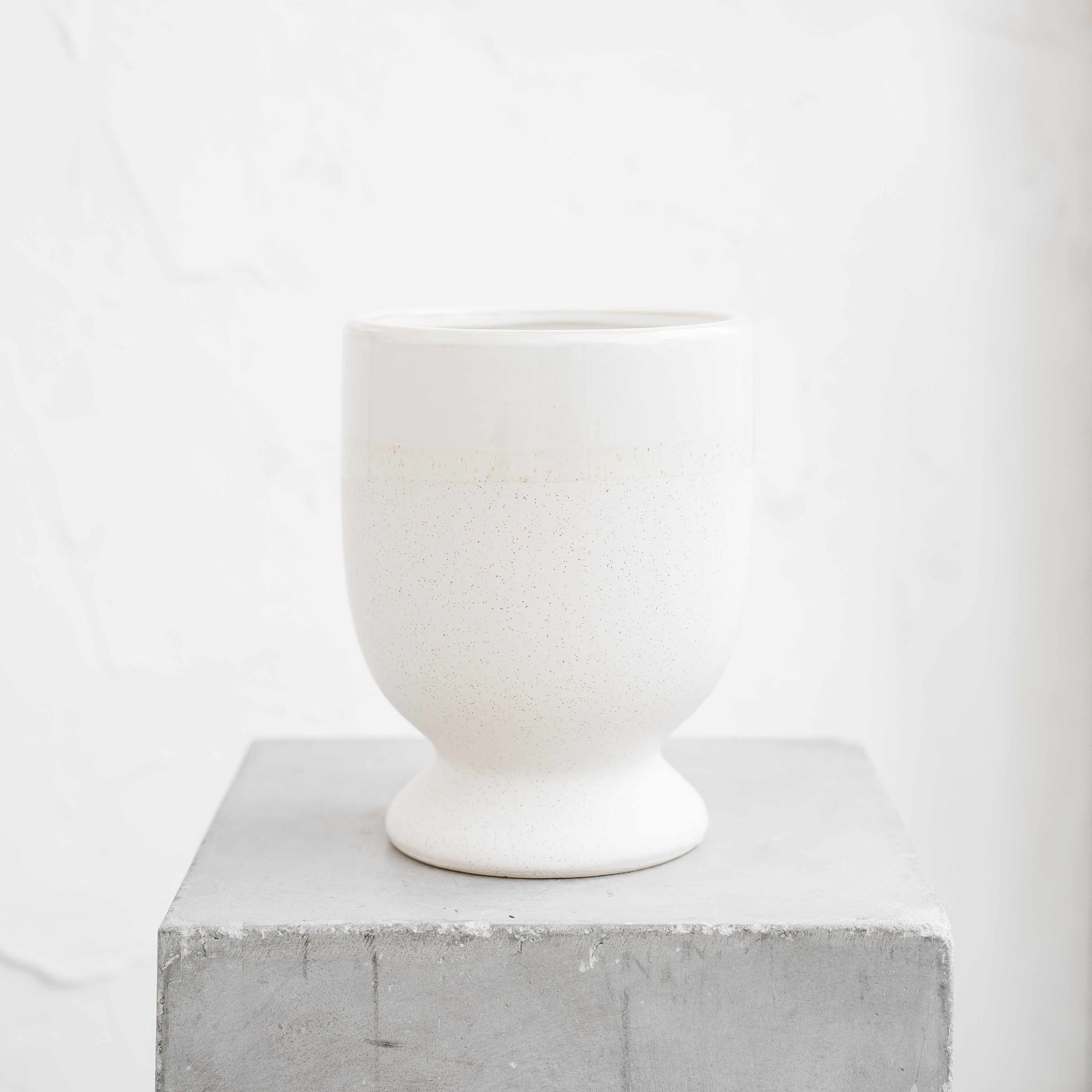 White Speckled Pedestal Ceramic Pot