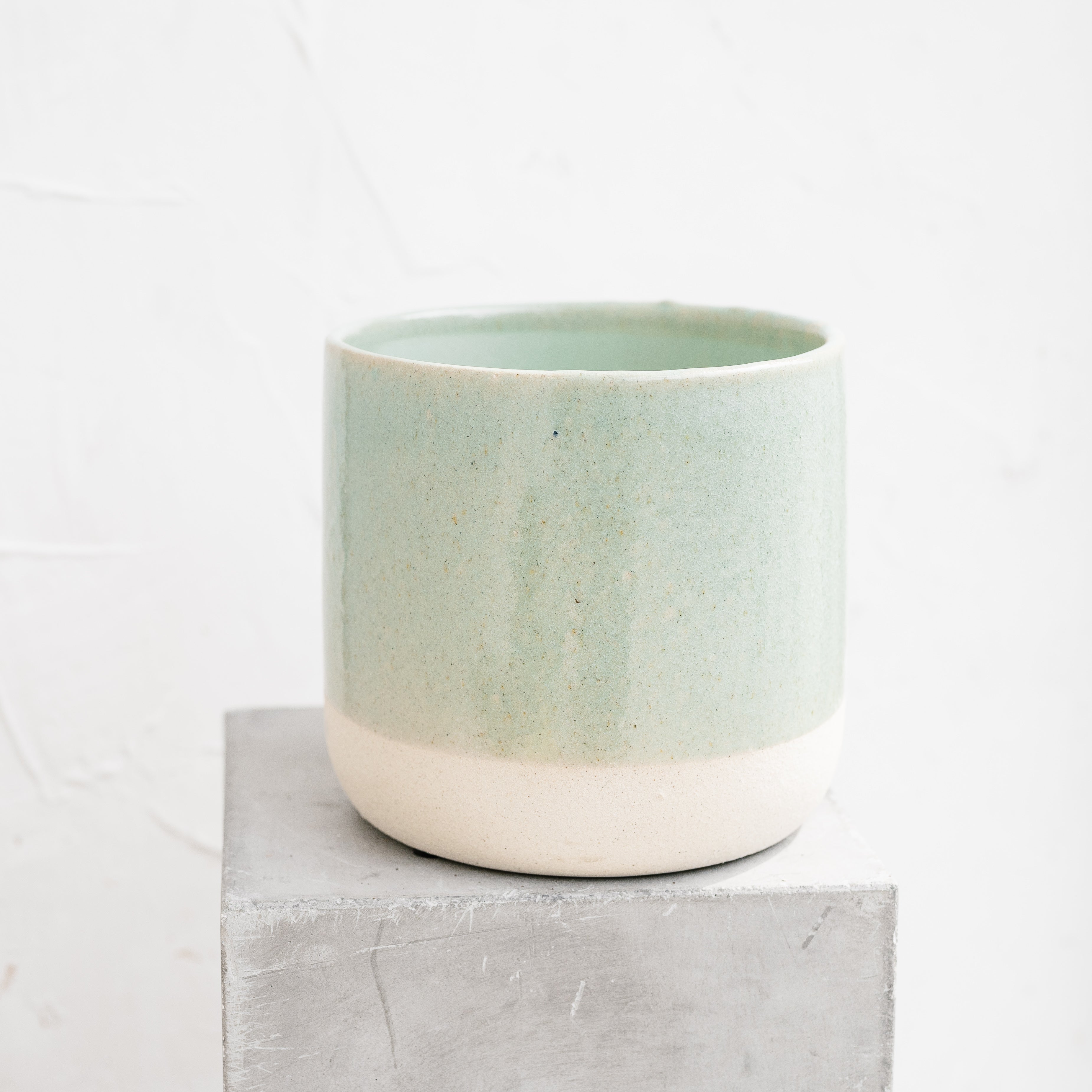 Two Tone Ceramic Pot With Green Detail