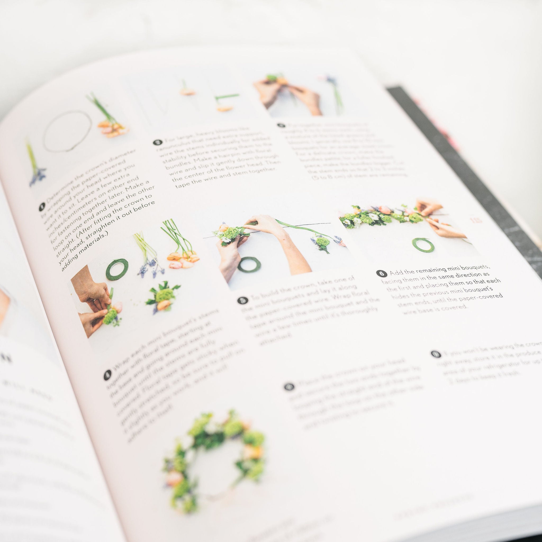 photo of a page inside the book with instructions on how to make a flower crown